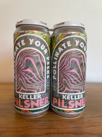 Four pack of cans of Olfactory, Pollinate Your Peers, Pilsner