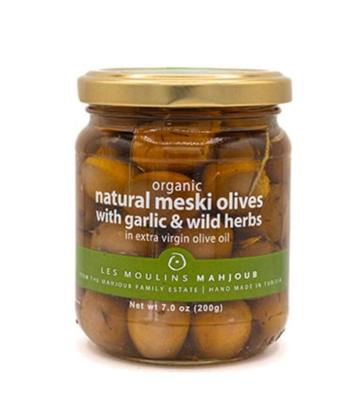 Les Moulins Mahjoub Meski Organic Olives with Garlic & Herbs