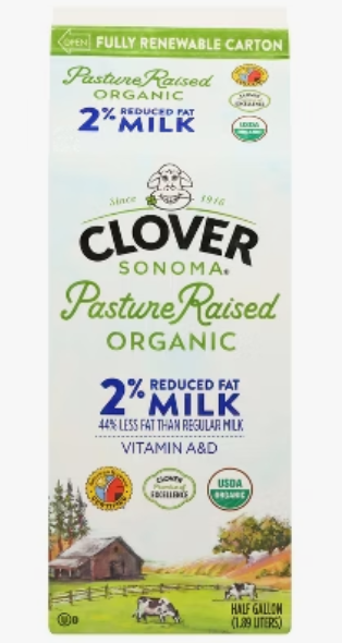 Clover Sonoma Organic 2% Reduced Fat Milk (Half Gallon)