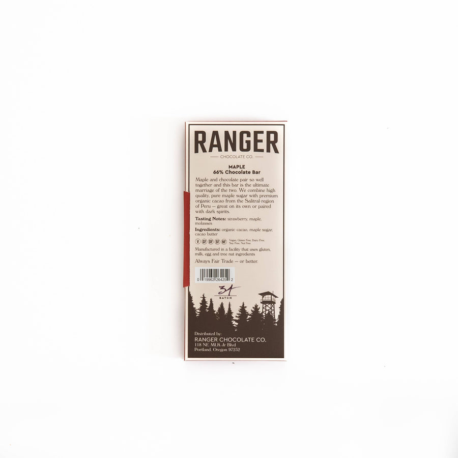 Ranger Chocolate Co. Maple Chocolate Bar, 66% Cacao