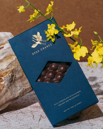 Deux Cranes Milk Chocolate with Ginger Sesame and Buckwheat